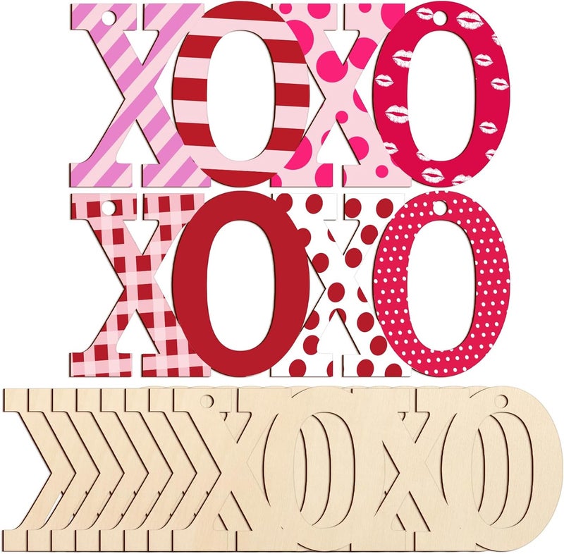 Sophena Wooden XOXO Letter Ornaments to Paint 7 inch, Valentine's Day Wooden DIY Blank Unfinished Round Wood Discs Ornament for Crafts Hanging Decorations(10PCS) - Image 1